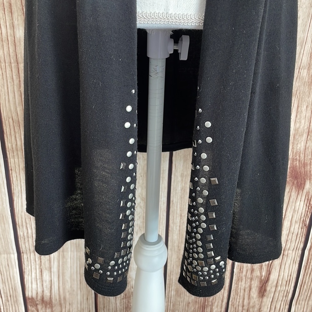 Petrol Industries Black Long Line Sleeveless Open Cardigan w/Metal Accents Small - Picture 3 of 8
